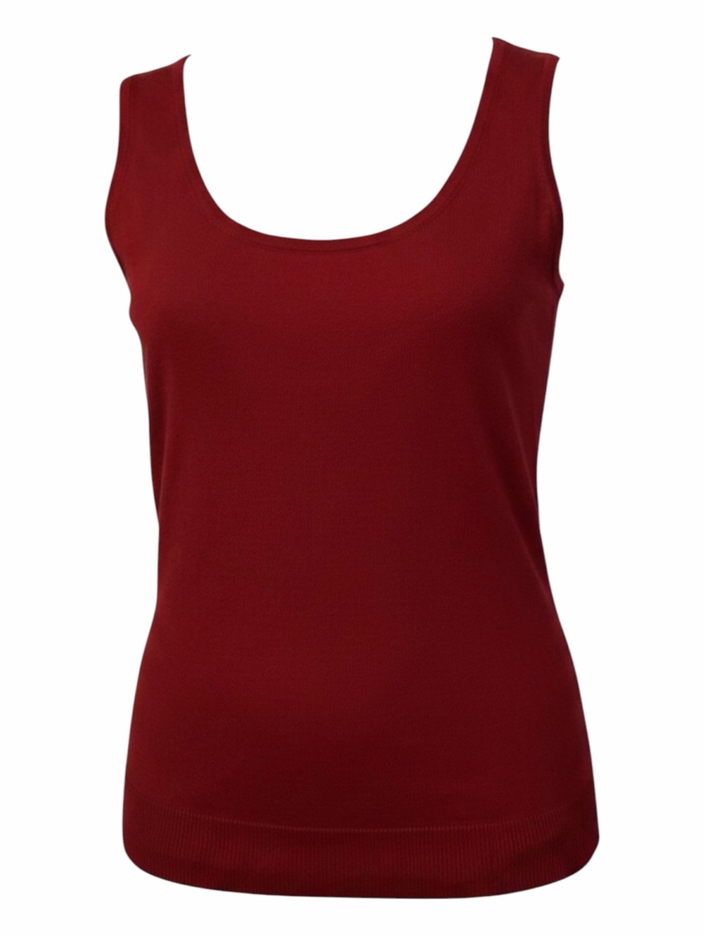 St. John Red Fine Wool Rayon Light Knit Sleeveless Tank Top – Scoop Neckline